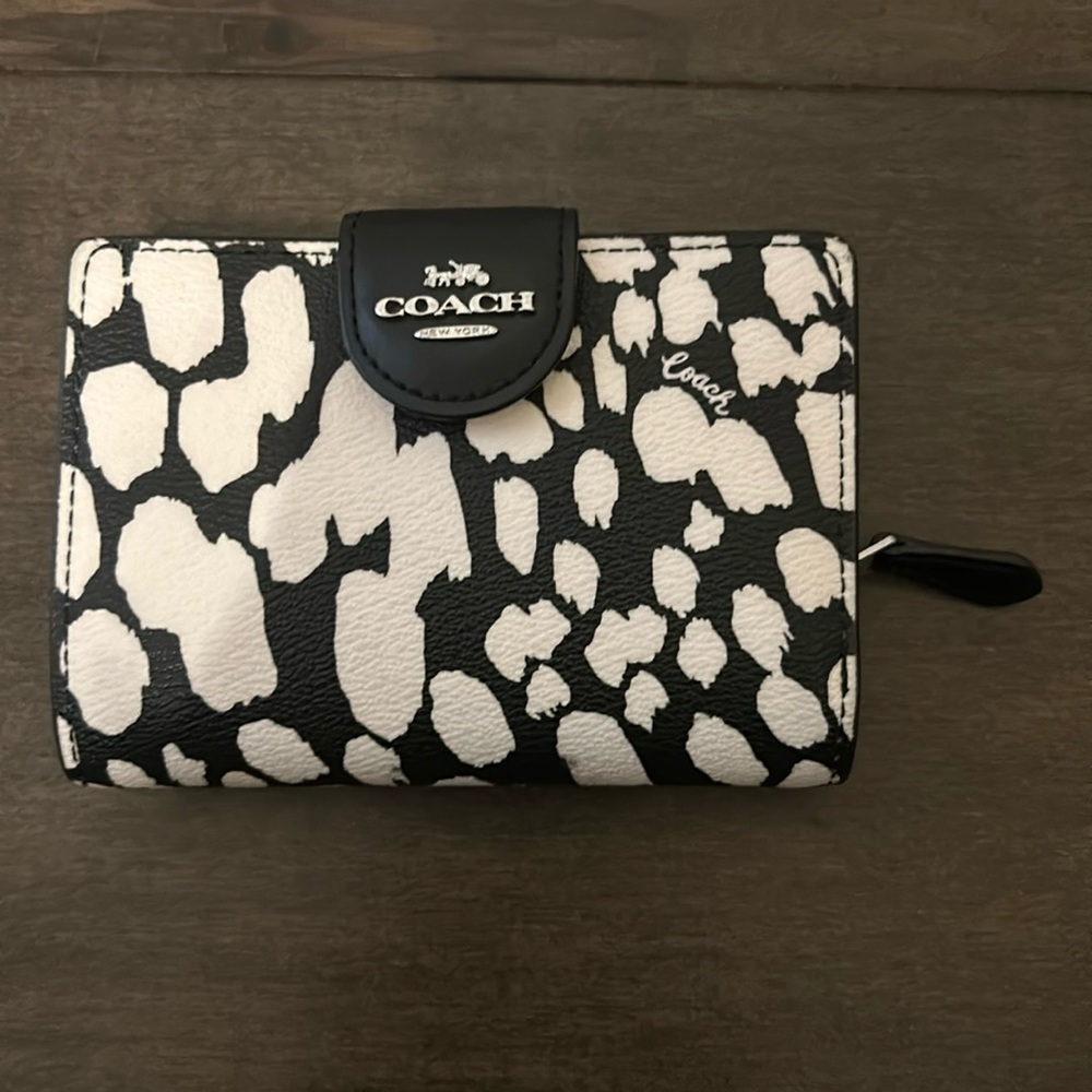 Genuine Coach leather wallet, black and white with coin purse
